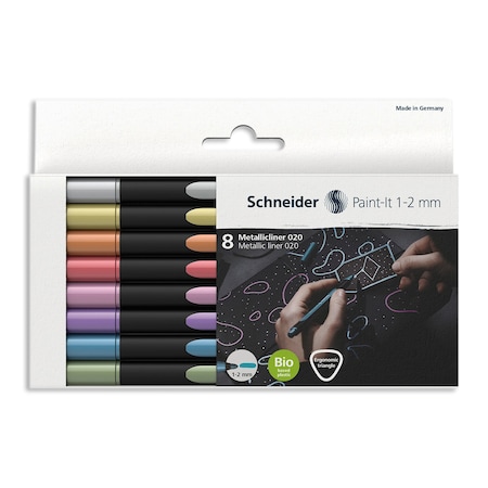 Schneider Pen Paint-It 020 Metallic Liners, 1-2 mm Tip, Wallet, 8 Assorted Ink Colors ML02011502